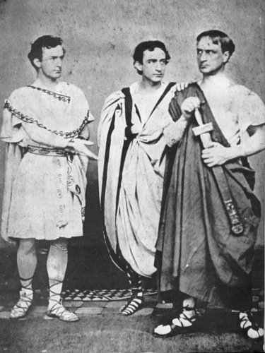 Picture of John Wilkes Booth in 1864 (left) and his two brothers, in a performance of "Julius Caesar." 