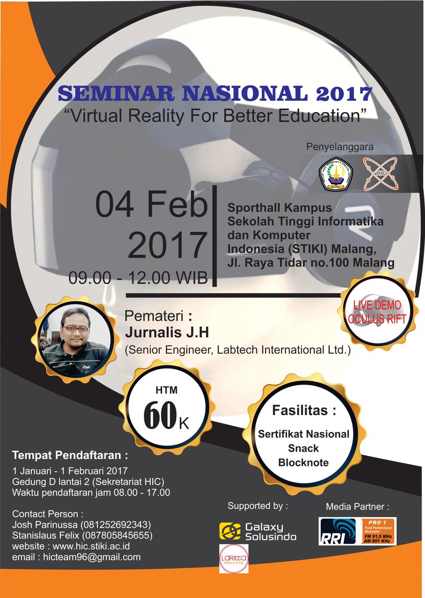 HICteam96's tweet photo. ayo buruan daftar Seminar Nasional Virtual Reality PERTAMA di Malang Raya. Promo minggu ini, beli 3 tiket gratis 1! https://t.co/MJ76SYi3r5