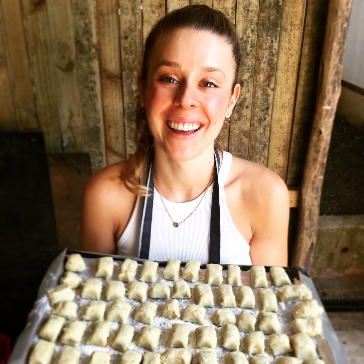 Beautiful Katie and her tasty tray of sweet potato gnocchi for a lunch party coming later 👌🏻❤️