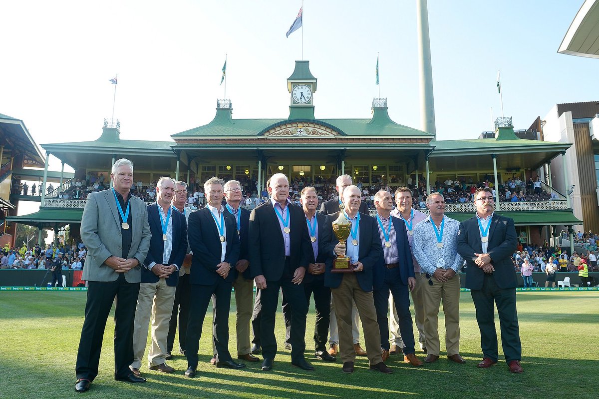 cricketcomau's tweet photo. Members of Australia's 1987 @cricketworldcup-winning squad were today recognised at the SCG. Champions! https://t.co/fNel7fgfPF