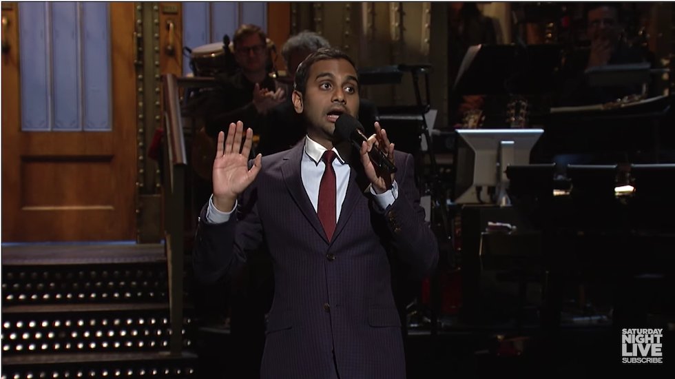 thehill's tweet photo. WATCH: Aziz Ansari torches Trump's "casual white supremecy" in SNL monologue https://t.co/pi771TcEJK https://t.co/ZLjN6tcpfj