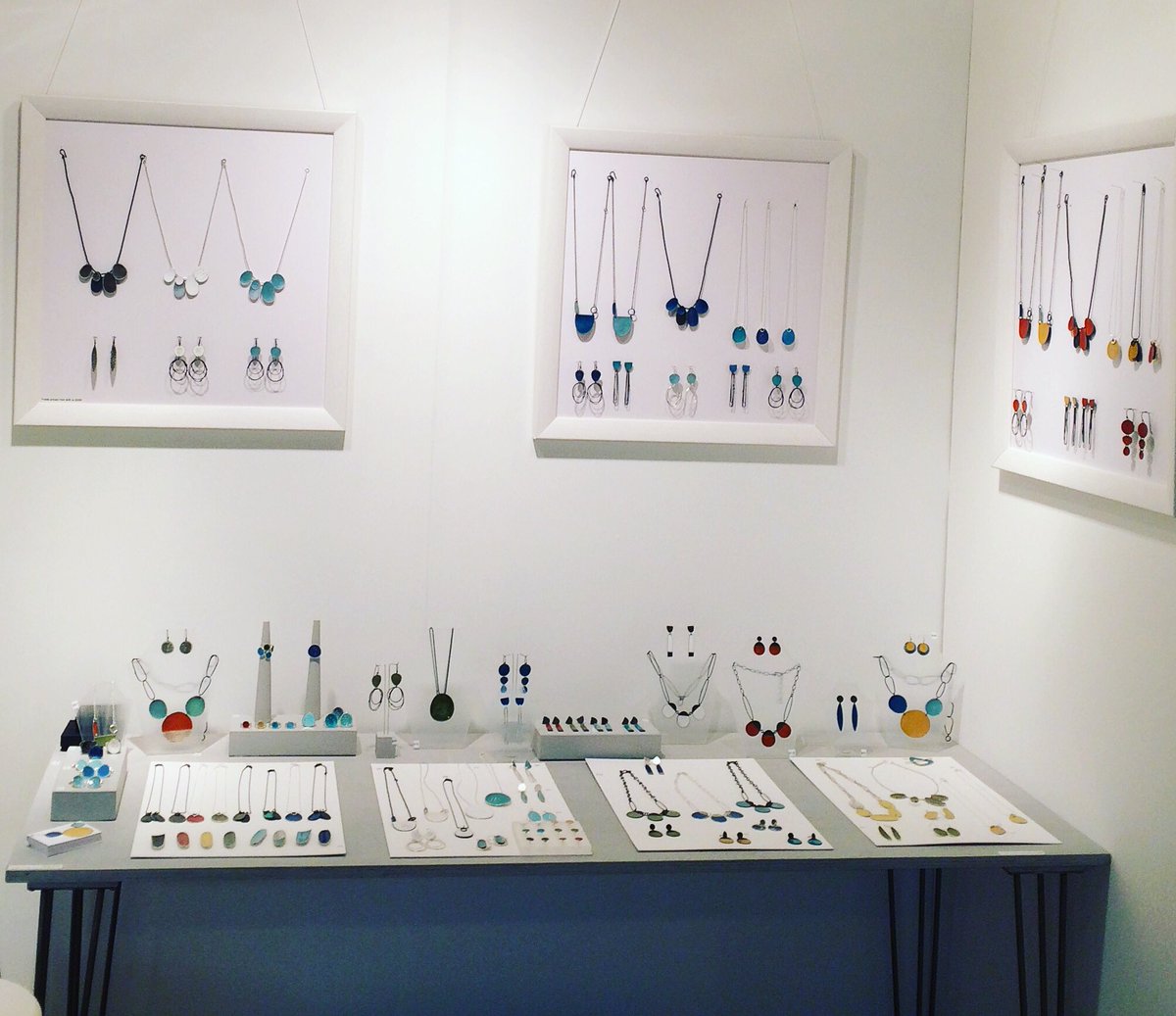 All set up at #scotlandstradefair #glasgow in the Craft Gallery with <a href="/craftscotland/">Craft Scotland</a> on stand CG39 #silver #enamel #contemporaryjewellery