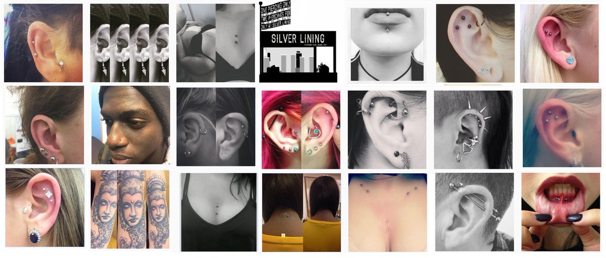 A collage of a small amount of piercings we've done in our shops!