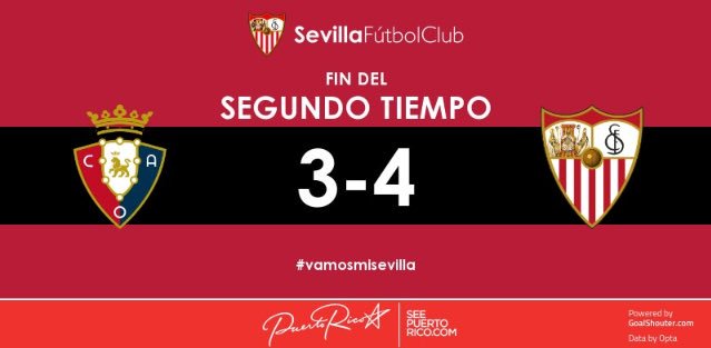 SevillaFC's tweet photo. Final del partido en El Sardar 
@CAOsasuna 3-4 #SevillaFC 

#OsasunaSevillaFC #vamosmisevilla https://t.co/G4iTStRFIe