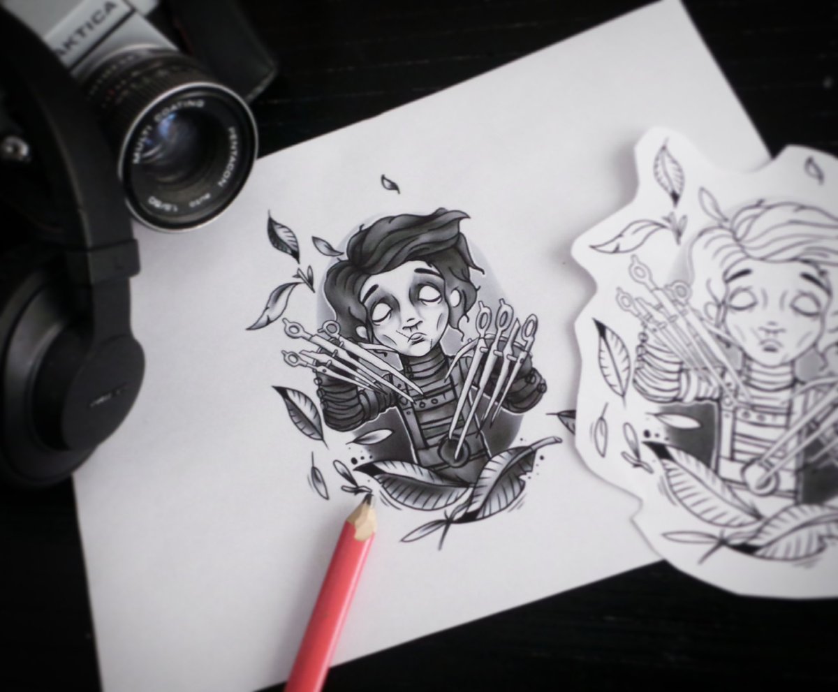 Tattoo Eduardo manos tijeras. Estilo cartoon/ black \u0026 grey #tattooartist  #tattoo #tatuaje #ilustracion #fanart, image size:1200x991