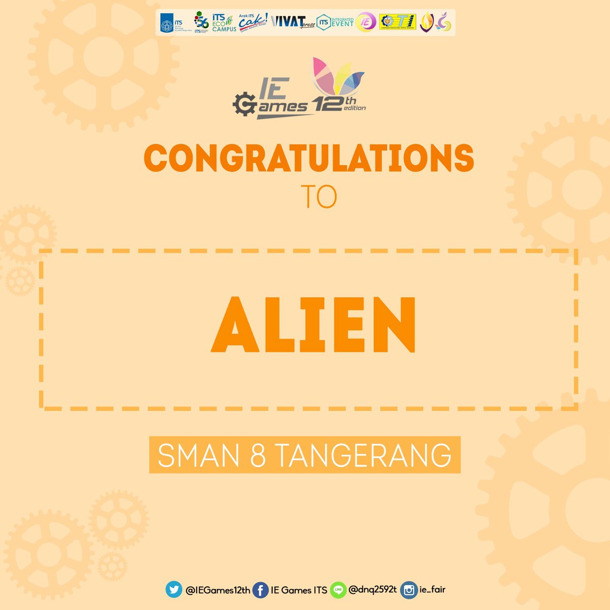 Next tim yang lolos selanjutnyaa untuk 5 tim terakhir yaitu ALIEN dari SMAN 8 Tangerang. Selamat dan semangat yaa!!  😊