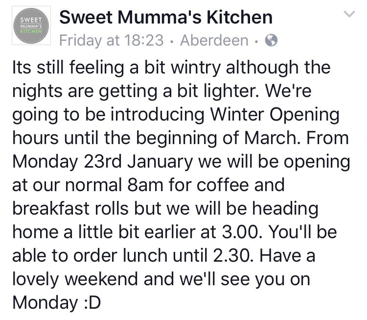 Evening all.....just to let you know about a small change to our closing hours for the rest of winter......