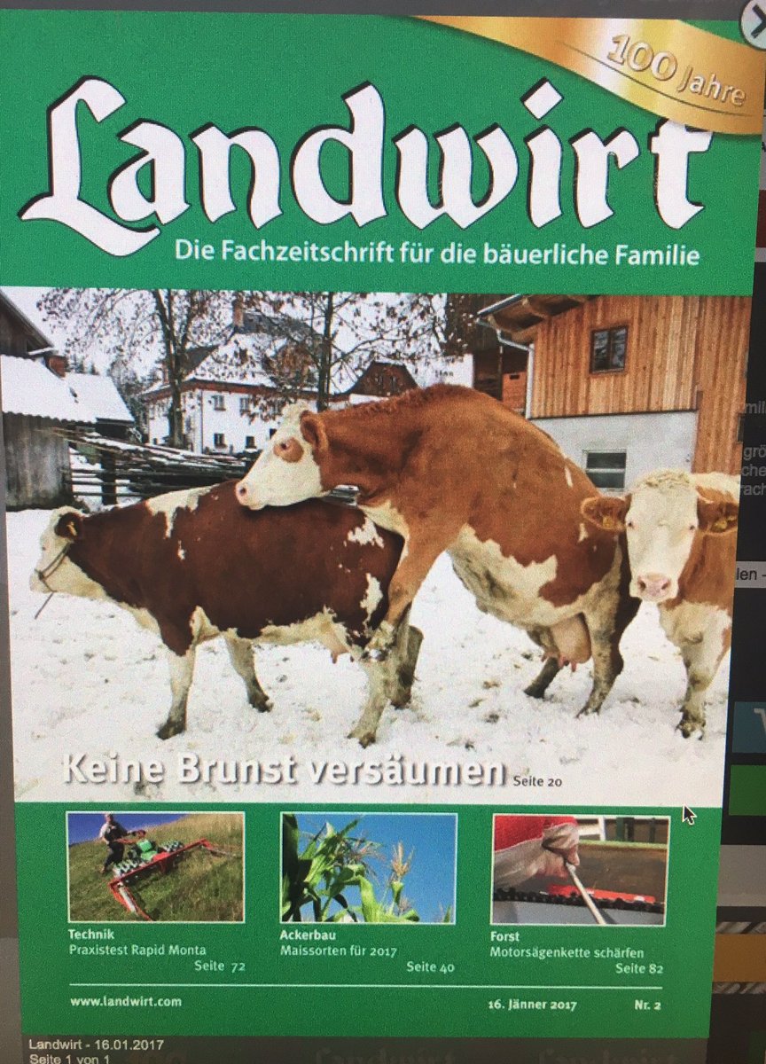 Die Blattmacher der österreichischen Zeitschrift "Landwirt" sind überzeugt: Sex muhss auf die Seite 1. 😀