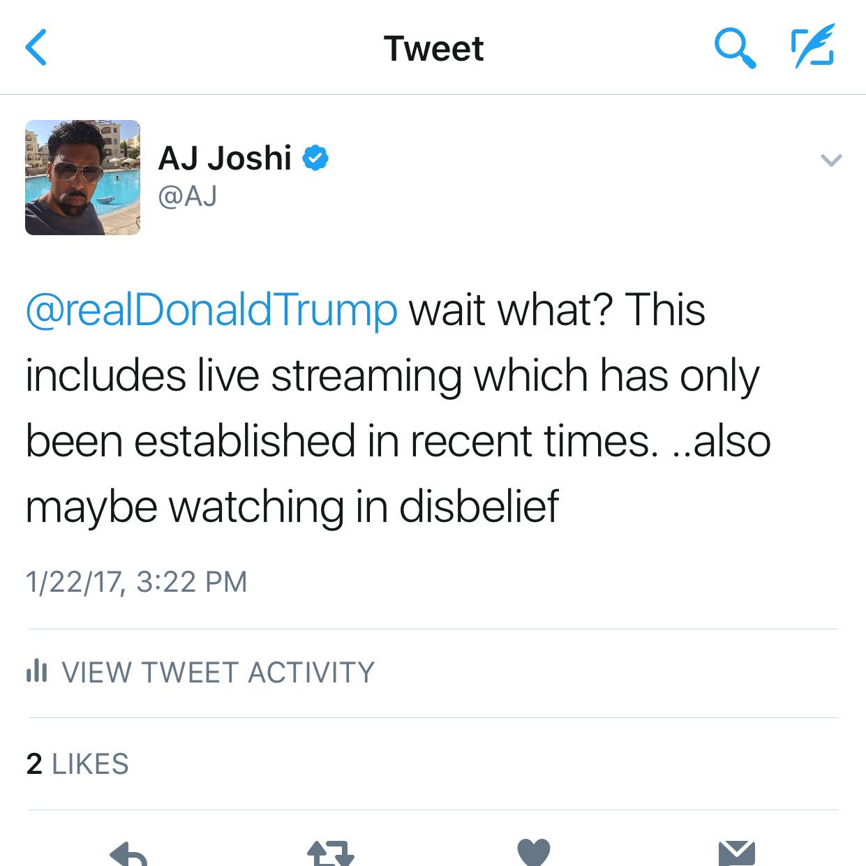 Aj Joshi So The Trump Team Now Disconnect All Negative Tweets From Their Threads So It Gives The Impression Everyone Is Happy This Was A Reply T Co Djzkcrvf1w