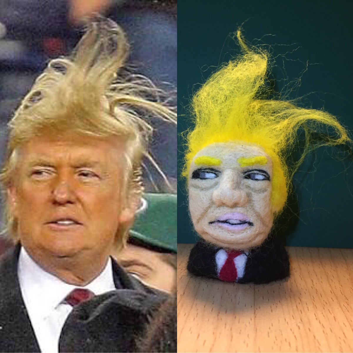 ドン Twitter પર 羊毛フェルトで作りました ドナルド トランプ Donald Trump 私はこの方を賛成も否定もしませんし好きとか嫌いとかではありません 作った理由はただ単純に 髪型のクセ具合が羊毛フェルトっぽくて面白そうだ なだけです 羊毛フェルトだ ドン Twitter પર 羊毛フェルトで作りました ドナルド トランプ Donald Trump 私はこの方を賛成も否定もしませんし好きとか嫌いとかではありません 作った理由はただ単純に 髪型のクセ具合が羊毛フェルトっぽくて面白そうだ なだけです 羊毛フェルトだ