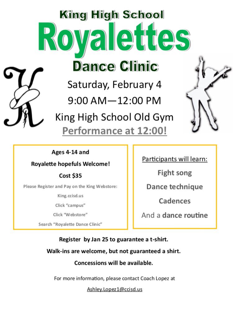 khsroyalettes's tweet photo. Come join us at the Royalette dance clinic! Hope to see you there! https://t.co/ZS18OHBhpx