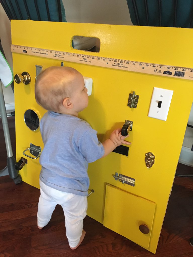 My sweet Daddy made Nash a busy board for his birthday and he LOVES it! #sweetbabynash