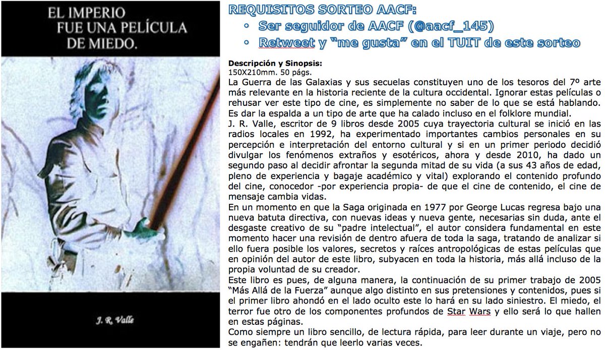 aacf_145's tweet photo. ¡Participa! #SorteoAACF el libro "EL IMPERIO FUE UNA PELÍCULA DE MIEDO" > Detalles en tuit anclado en nuestro perfil:https://t.co/m46BXy2y9F https://t.co/nNWAbJ7tq0