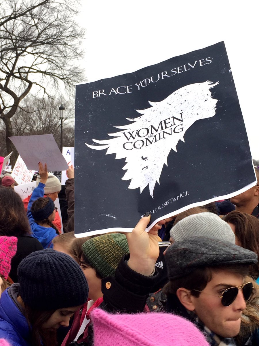 GoT_Tyrion's tweet photo. Game of Thrones inspired signs at the #womensmarch https://t.co/iCTlbjd1RZ