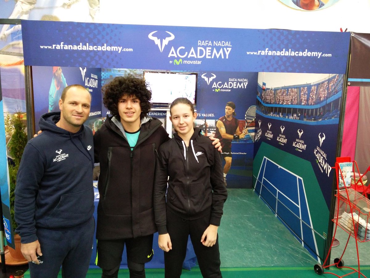 rnadalacademy's tweet photo. Our students #Veronika &amp; #Milo with coach #DanielGomez before playing at #LesPetitsAs tournament. All the best!! #RNAStudents https://t.co/eMLjQuR8Sw