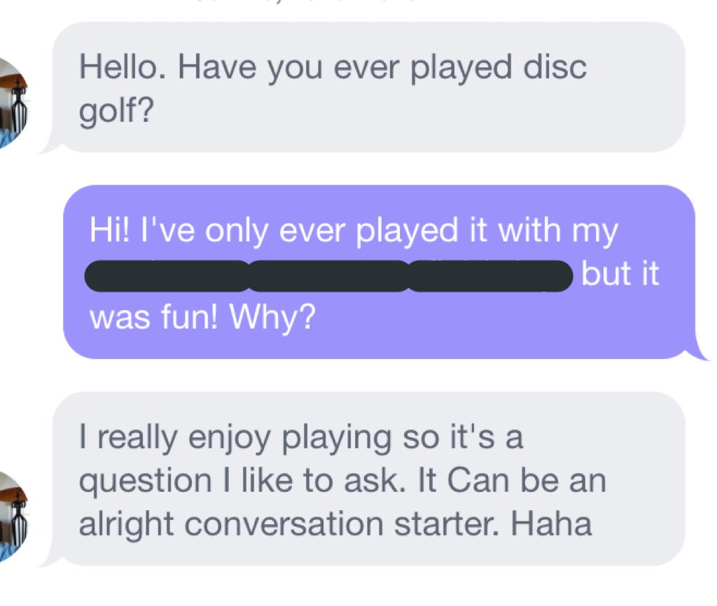 WorstTextualExp's tweet photo. & that's when the conversation ended #conversationstarters #funny #okc #firsttextualexperience #discgolf https://t.co/WwCtSOH7Mi