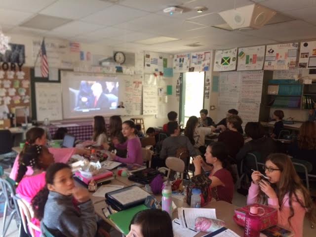 MrLefortSK's tweet photo. 6th Grade students opting to eat lunch while witnessing important American tradition:  The peaceful transfer of power. #BRMSrocks https://t.co/xBzTvI6qIn