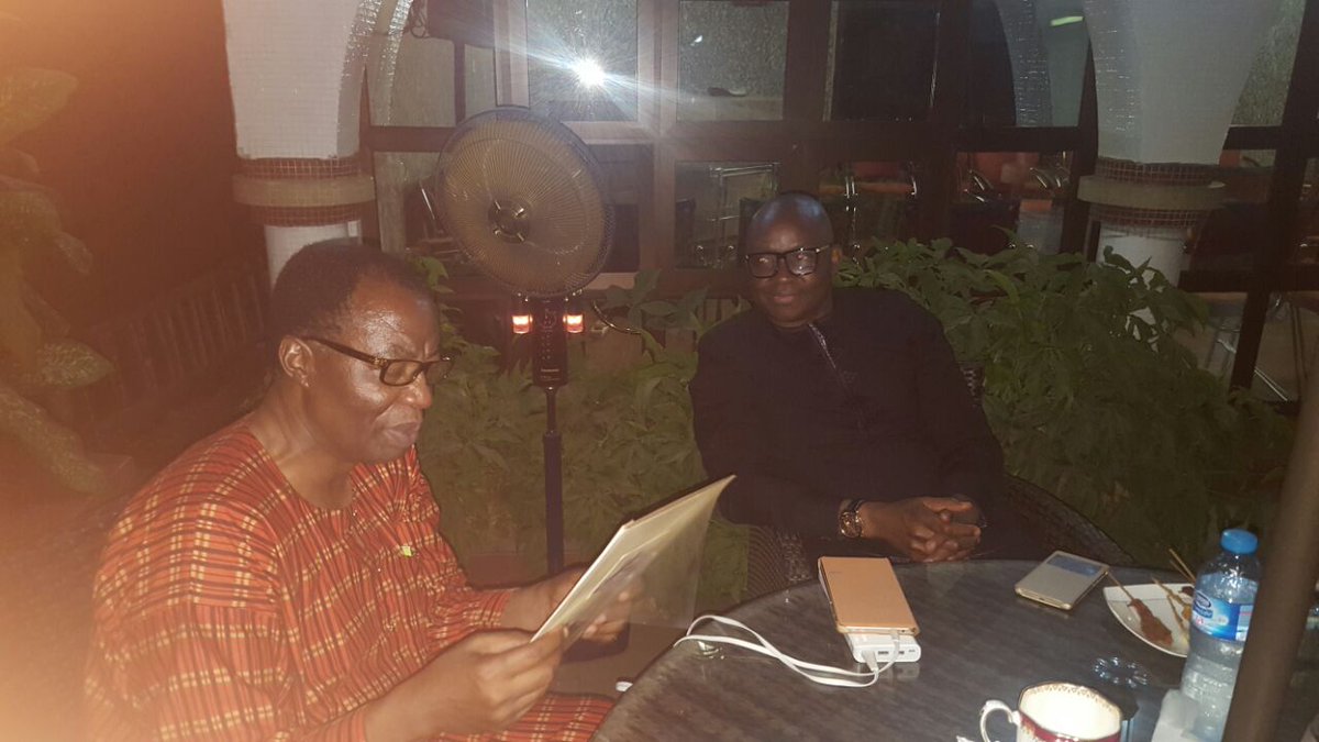 GovAyoFayose's tweet photo. I'm now with Otunba Gbenga Daniel in his house in Lagos. We will bring everyone on board to rebuild PDP. https://t.co/ijXfZHls0h