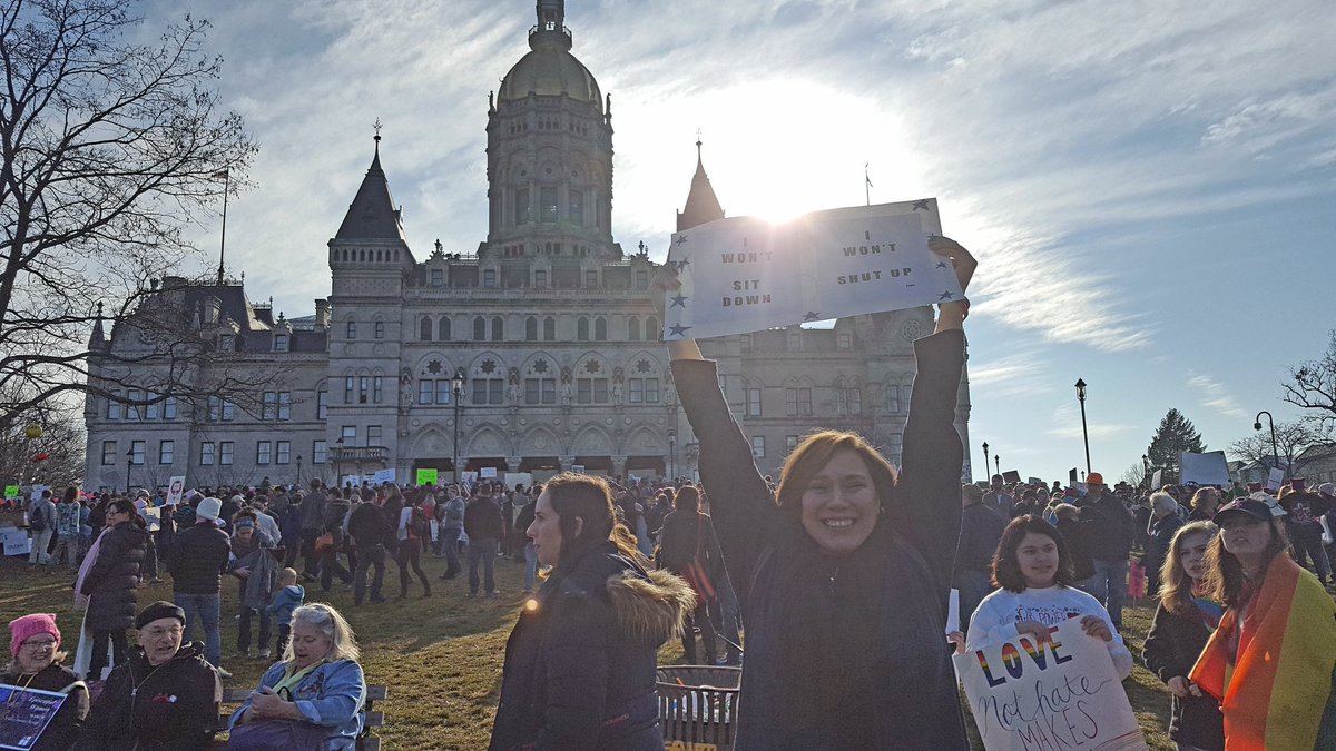 awonder20's tweet photo. Proud to have stood with so many women (men &amp; children) yesterday. #womensmarchhartford I won't sit down I won't shut up @frankturner #ftch https://t.co/63ks8gjexB