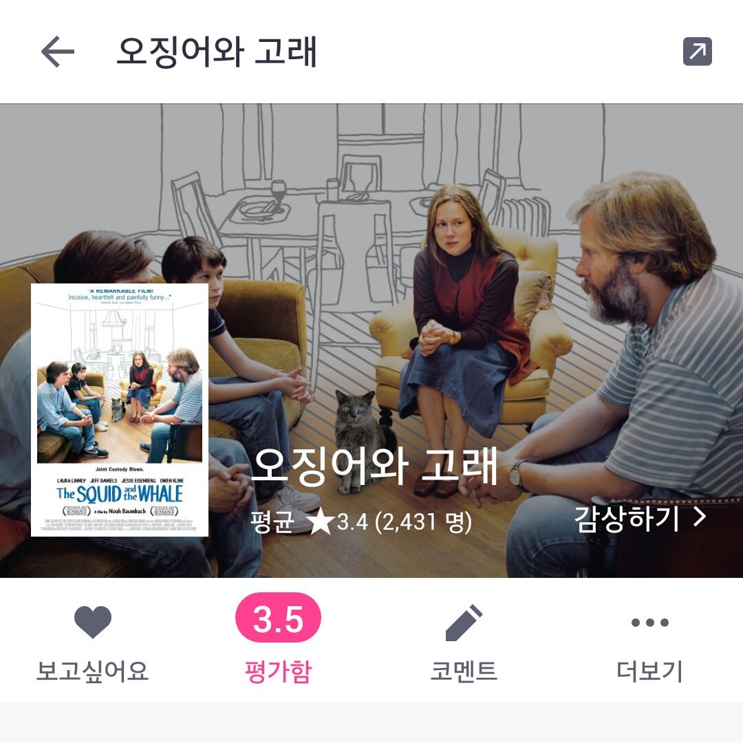 24. 오징어와 고래 (국내 미개봉) 틀어진 가족관계를 담은 영화. 가장 기댈 수 있어야 하는 사람들과의 관계가 무너지면 다른것들도 하나씩 차례차례...