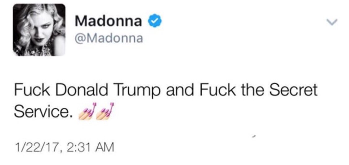 Madonna tweets-deleted Fuck Donald Trump, Fuck Secret Service