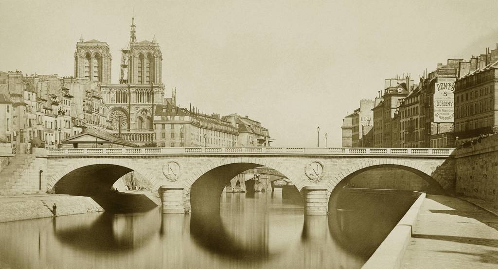Fascinating Historical Picture of Pont Saint-Michel with Notre Dame Paris in 1859 