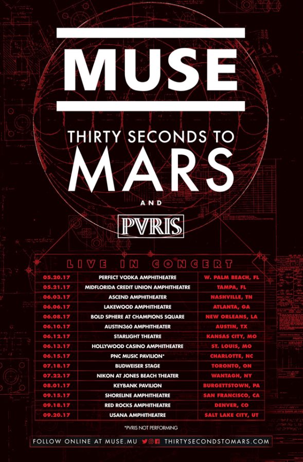Jinjar247's tweet photo. @museband announce North America tour with @30SECONDSTOMARS and @ThisIsPVRIS
Please bring this show to the UK
#Drones
#TogetherWereInvincible https://t.co/E4DndqKxmo
