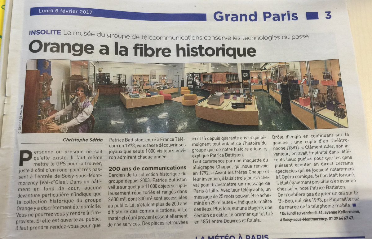 Gourlette's tweet photo. "Orange a la fibre historique: le musée de la @FondationOrange conserve les technologies du passé" dans @20Minutes #collectionhistorique https://t.co/y7VdTvHe5y