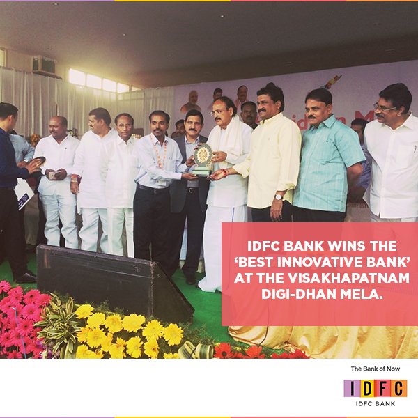 IDFCFIRSTBank's tweet photo. #Innovation has always been at the heart of everything we do, Thank you @MVenkaiahNaidu and Mr. Nagula Mirawal for the recognition. https://t.co/aMNdn9E5nN