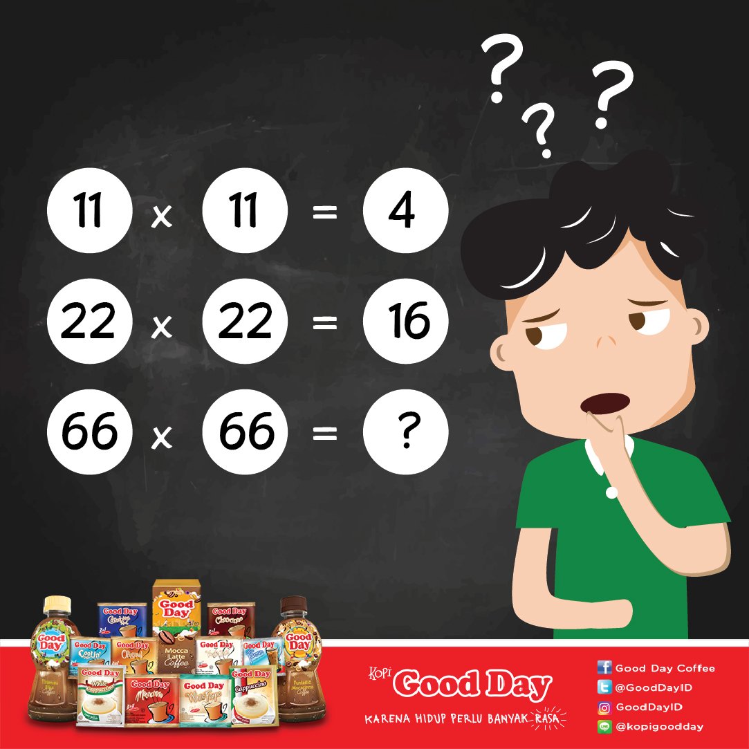 GoodDayID's tweet photo. GoodFriends, ngaku jago matematika? Bisa nggak tebak pertanyaan di bawah ini? :p #GoodQuestion https://t.co/00RBJZyWmn