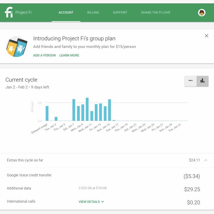 one week in japan roaming on #projectfi was less than half the price of <a href="/ATT/">AT&T</a> 's new roaming plan. try again. please.