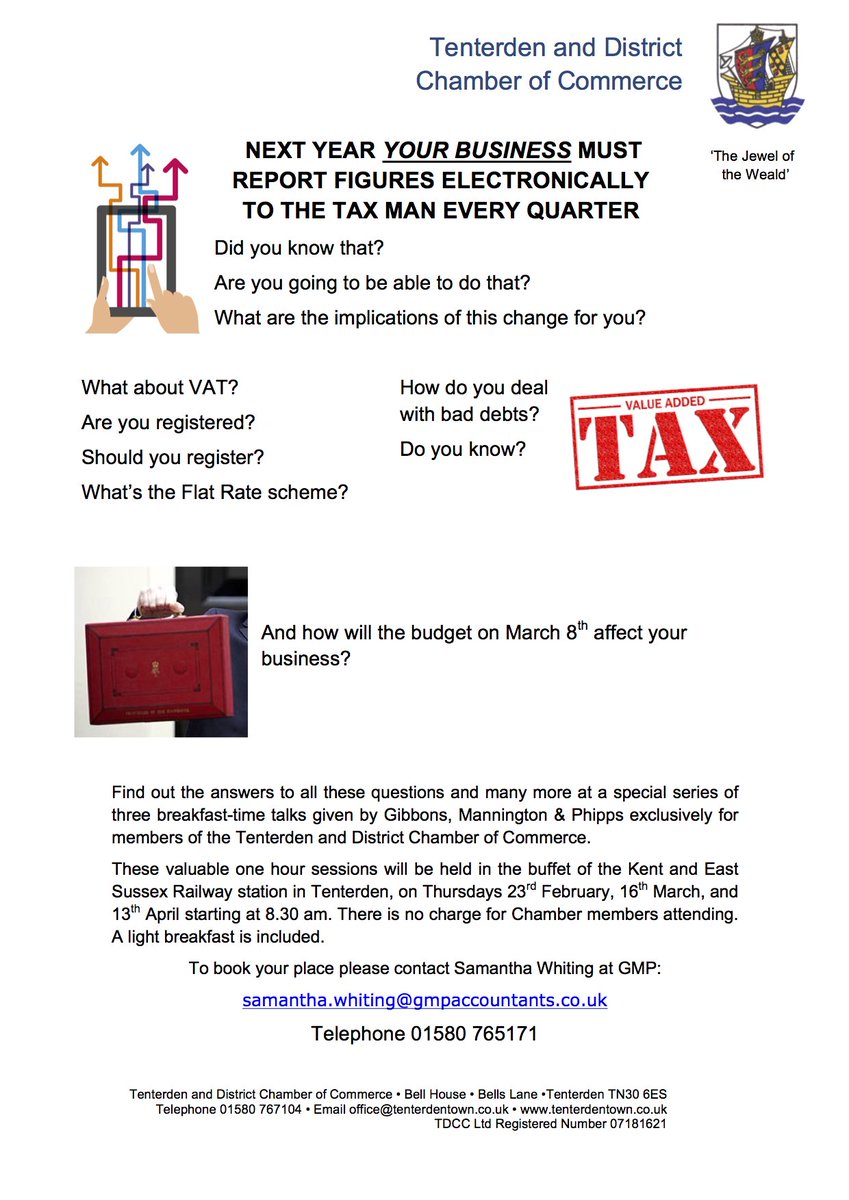 <a href="/GMPaccountants/">GMP Accountants LLP</a> are hosting talks for members in the buffet <a href="/KandESRailway/">K&ESR</a> on 23 Feb, 16 March, 13 April. 8.30 am. Call 01580 765171to book.