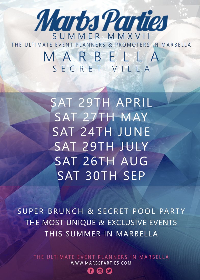 Marbella2018's tweet photo. Super Brunch Pool Party #MarbsParties Dates - have you booked your ticket? #Marbs #Marbella #PuertoBanus #Banus https://t.co/CWke0NQ5RH