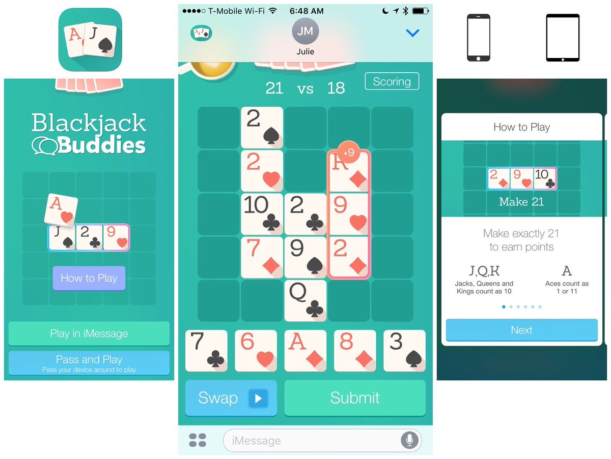 _thedailyapp's tweet photo. Blackjack Buddies: Blackjack meets Scrabble in this entertaining iMessage game. https://t.co/xuIxfEHT7P https://t.co/SSBDGNeein