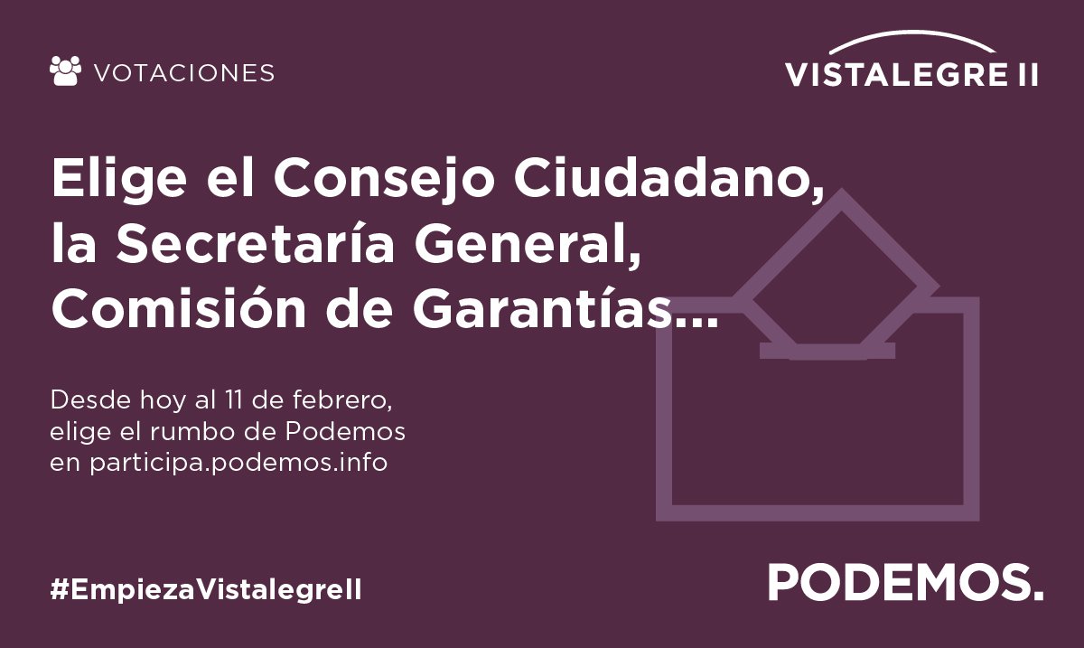 PODEMOS's tweet photo. Aquí consulta las propuestas: https://t.co/pURvUL0zjK
Aquí vota:
https://t.co/tHCuaVWWnY
#EmpiezaVistalegre2 https://t.co/ulOsARa3In