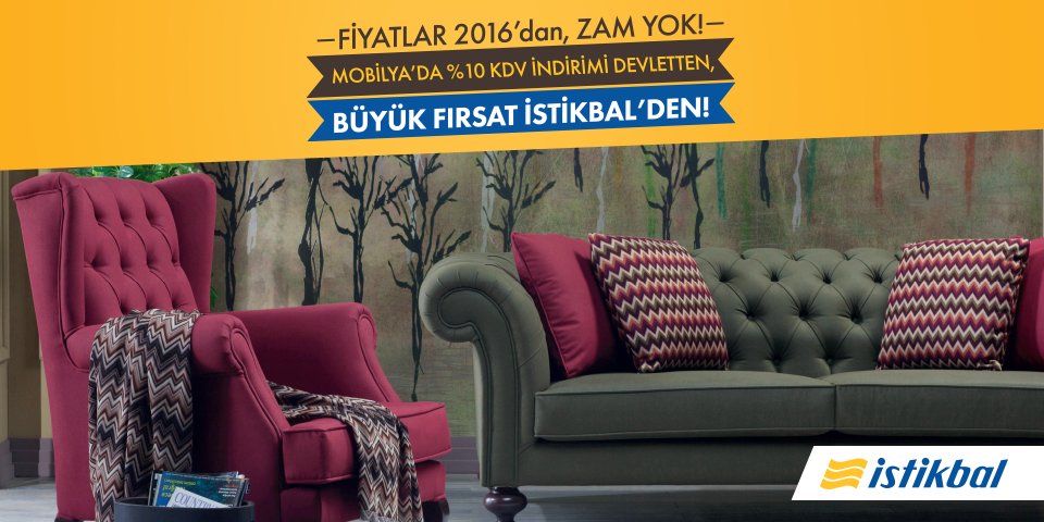 istikbal's tweet photo. Şimdi evini yenilemenin tam zamanı! Mobilyada %10 KDV indirimi devletten, zamsız 2016 fiyatlarıyla büyük fırsat İstikbal'den! https://t.co/TwYI8zyZd5