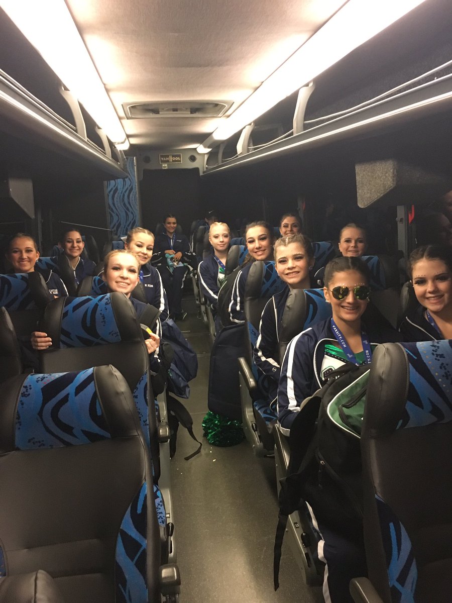 On our way to ESPN Wide World of Sports!! Pom is up first today then Jazz semis!! #toolegittoquit #JVD #NDTC  💙💚👯✌🏻