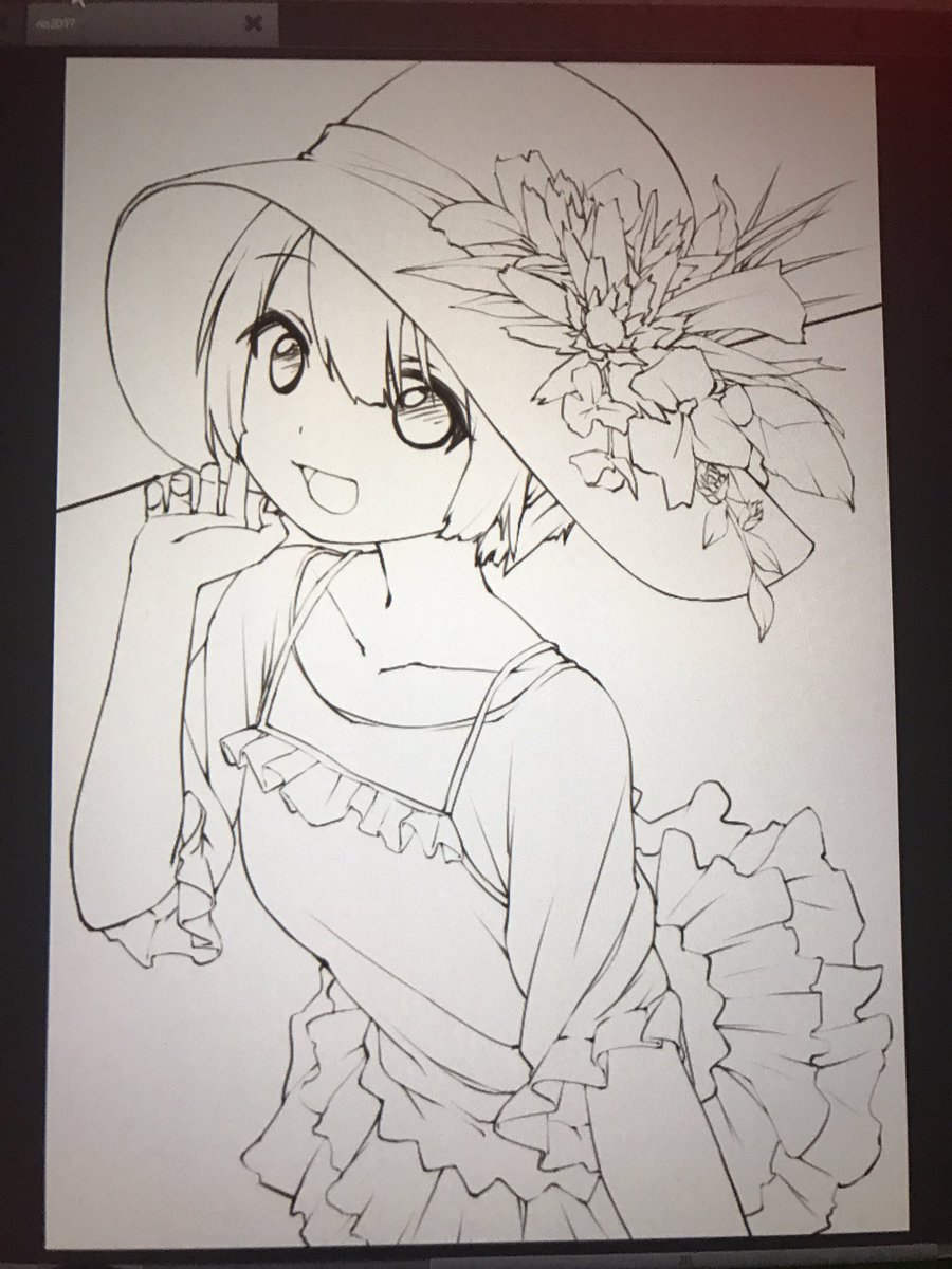 線画出来た!今日色塗り半分くらい終わらせたい 