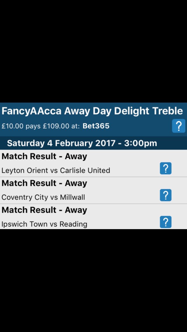 FancyAAcca's tweet photo. Today's Bet - Bet 1 - FancyAAcca Away Day Delight Treble - Returns £109.00 https://t.co/EoQZLxA1n3