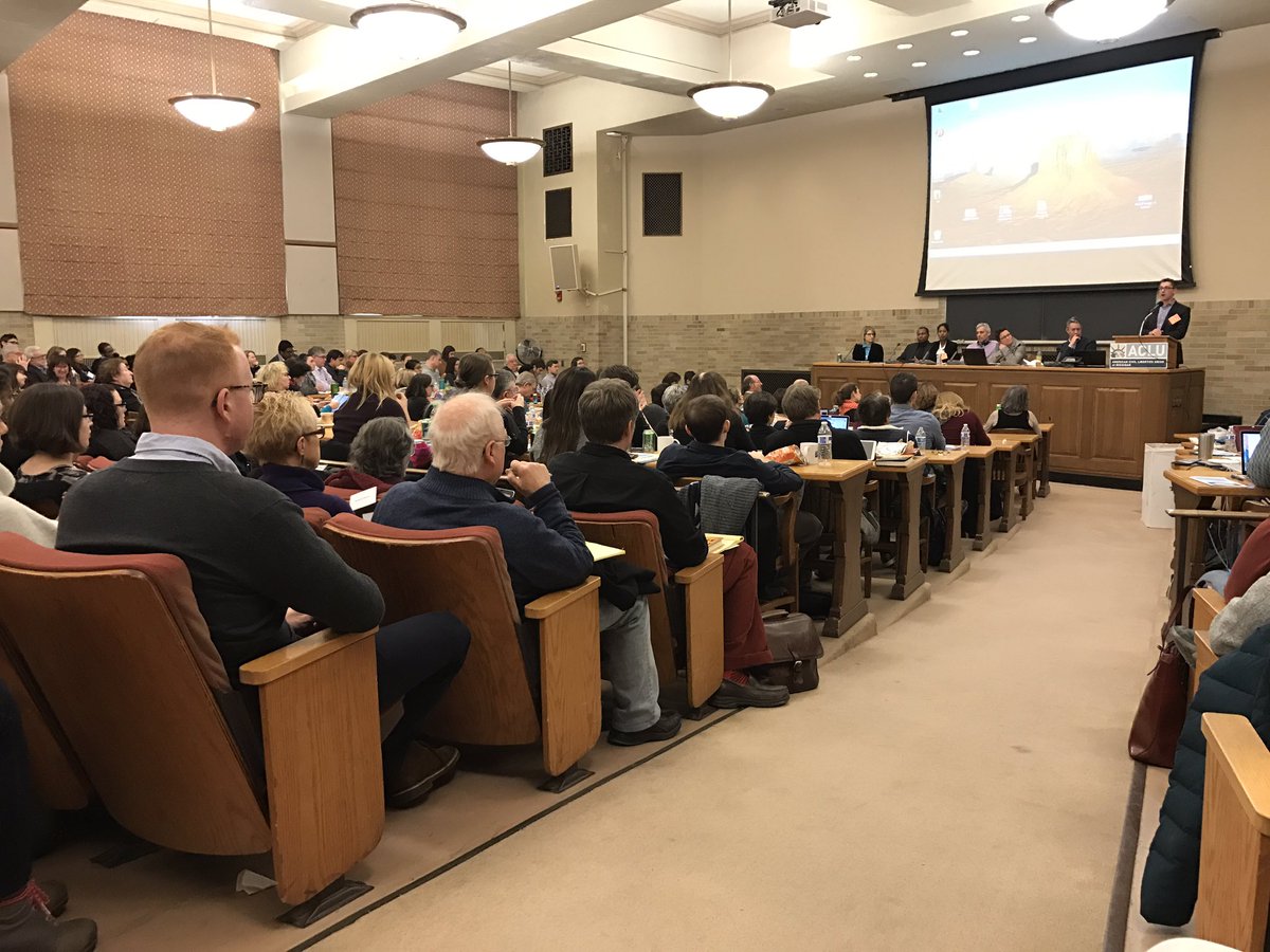 .<a href="/ACLUofMichigan/">ACLU of Michigan</a> staff talking to 500+ new volunteer lawyers. <a href="/ACLU/">ACLU</a>