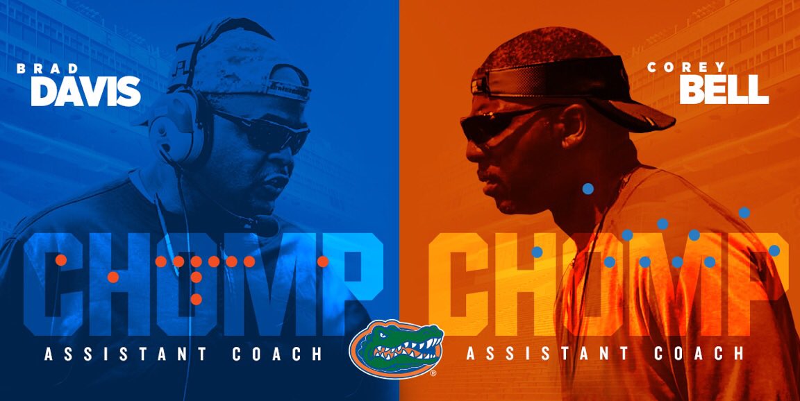 Excited to welcome Coach Brad Davis and Coach Corey Bell to our @GatorsFB family! #GoGators #ChompChomp