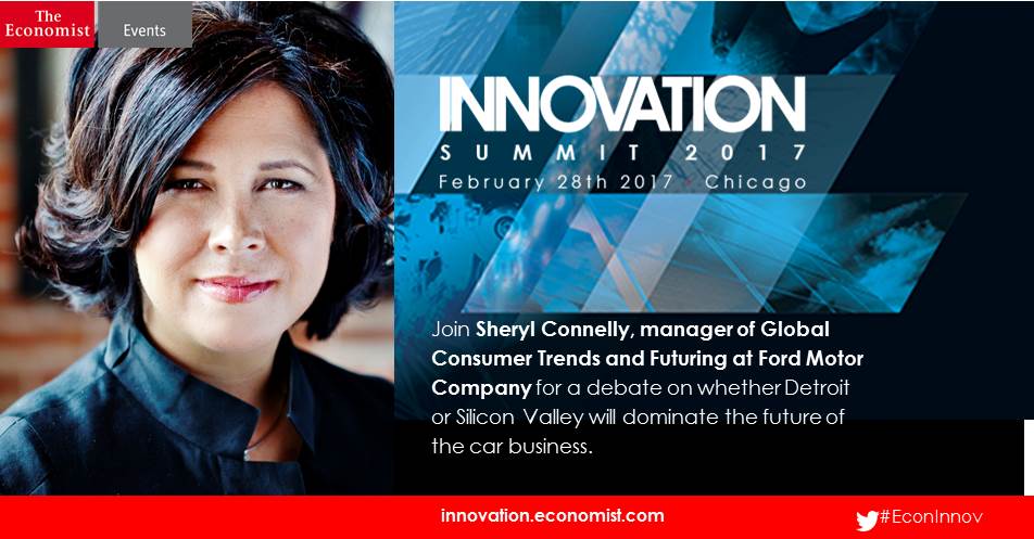 At #EconInnov in Chicago join <a href="/sherylconnelly/">Sheryl Connelly</a> from <a href="/Ford/">Ford Motor Company</a>  for an Oxford-style debate on the #digitalrevolution econ.st/2dPE2hN