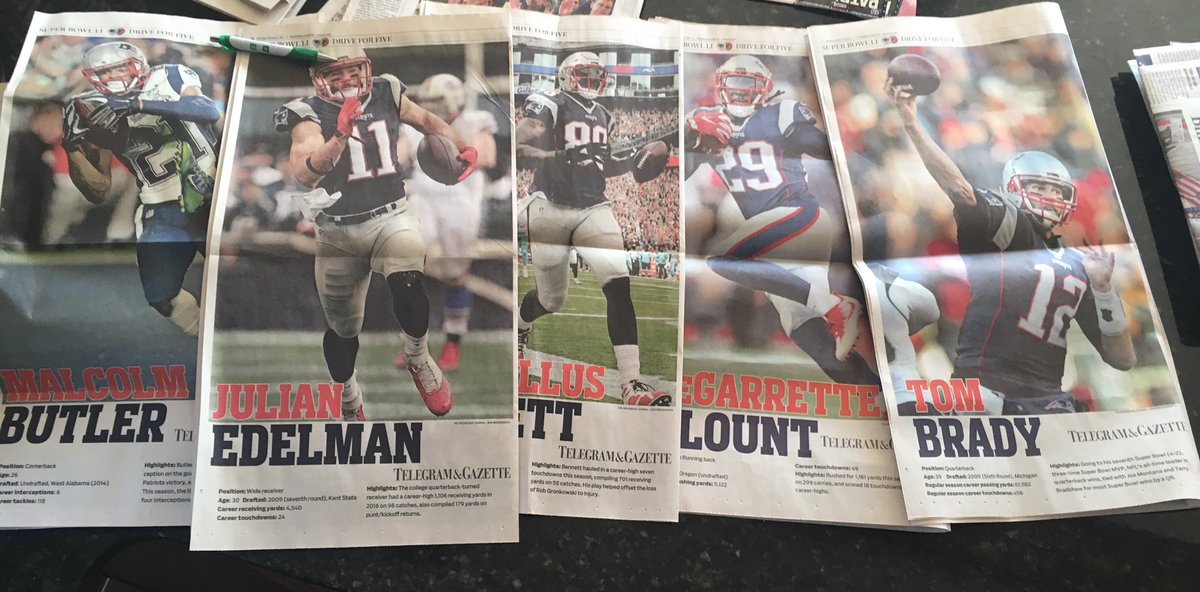 KB12ne's tweet photo. Worcester paper all week..
I wonder what tomorrow will be??

#Patriots #PatriotsNation #TB12 #GOAT #SB51 #JE11 #LB29 #MB21 #MB88 #DriveFor5 https://t.co/UoKNocR8TS