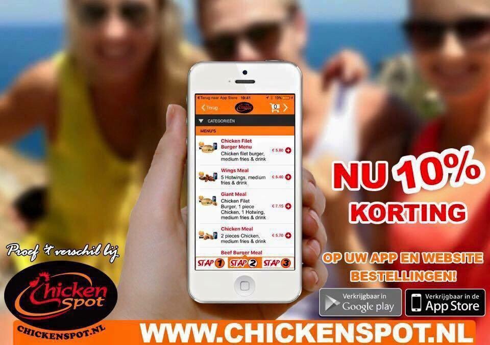 ChickenSpot_nl's tweet photo. Download nu ook onze App in de Appstore of Playstore en profiteerd van deze korting! Maar liefst 10% op je gehele Bestelling! #chickenspot https://t.co/cTt3PmI7CH
