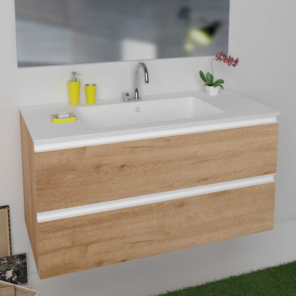 xilonsrl's tweet photo. Dedalo 106 con cassetti, lavabo in Ocritech finitura Bianco Opaco con mobile Rovere Adamello dotato di maniglia a gola bianca. https://t.co/b8QkV5krgF