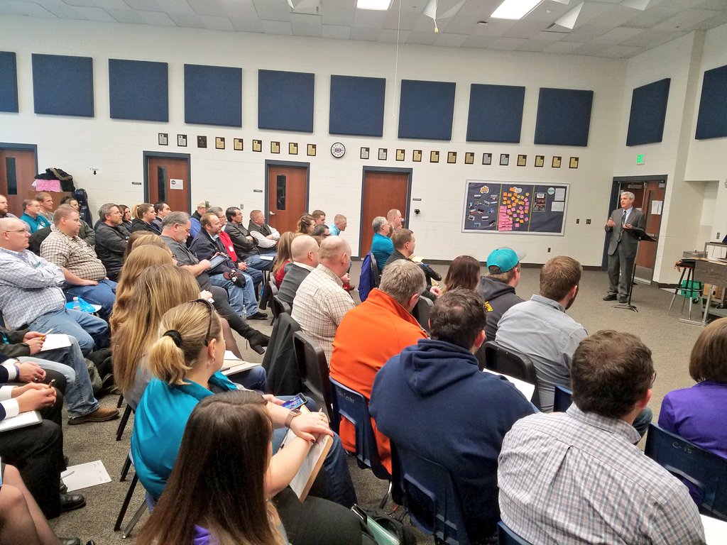 FFAWest's tweet photo. Packed house for the opening session of the Region I @FFA_Alumni Regional Alumni Conf. with Utah's own Gary Straquadine! #FFARADC #UACTE17 https://t.co/h1NRevGkkS