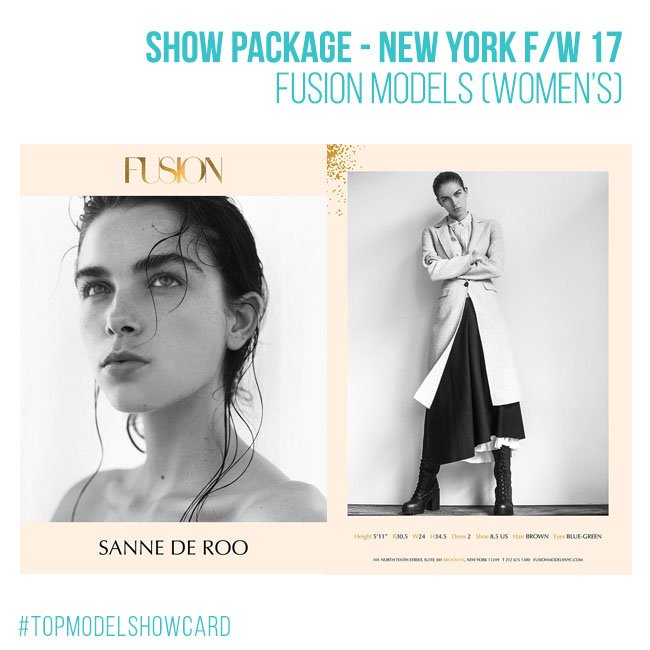 mformodelsblog's tweet image. It&apos;s fashion week time! check out #SanneDeRoo (Holland&apos;s NTM Cycle 7) in  #FusionModels Fall/Winter 2017 show package! #TOPMODELSHOWCARD