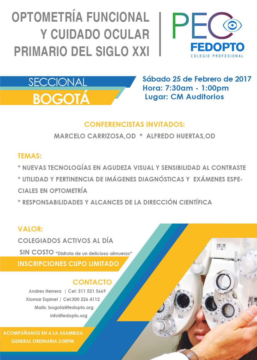 FedoptoBogota's tweet photo. No pierdas la oportunidad de hacer diferenciación en la consulta #Optometría #ColegiarseTieneSentido #ColFedopto @FedoptoOficial https://t.co/nEbhcCJugh