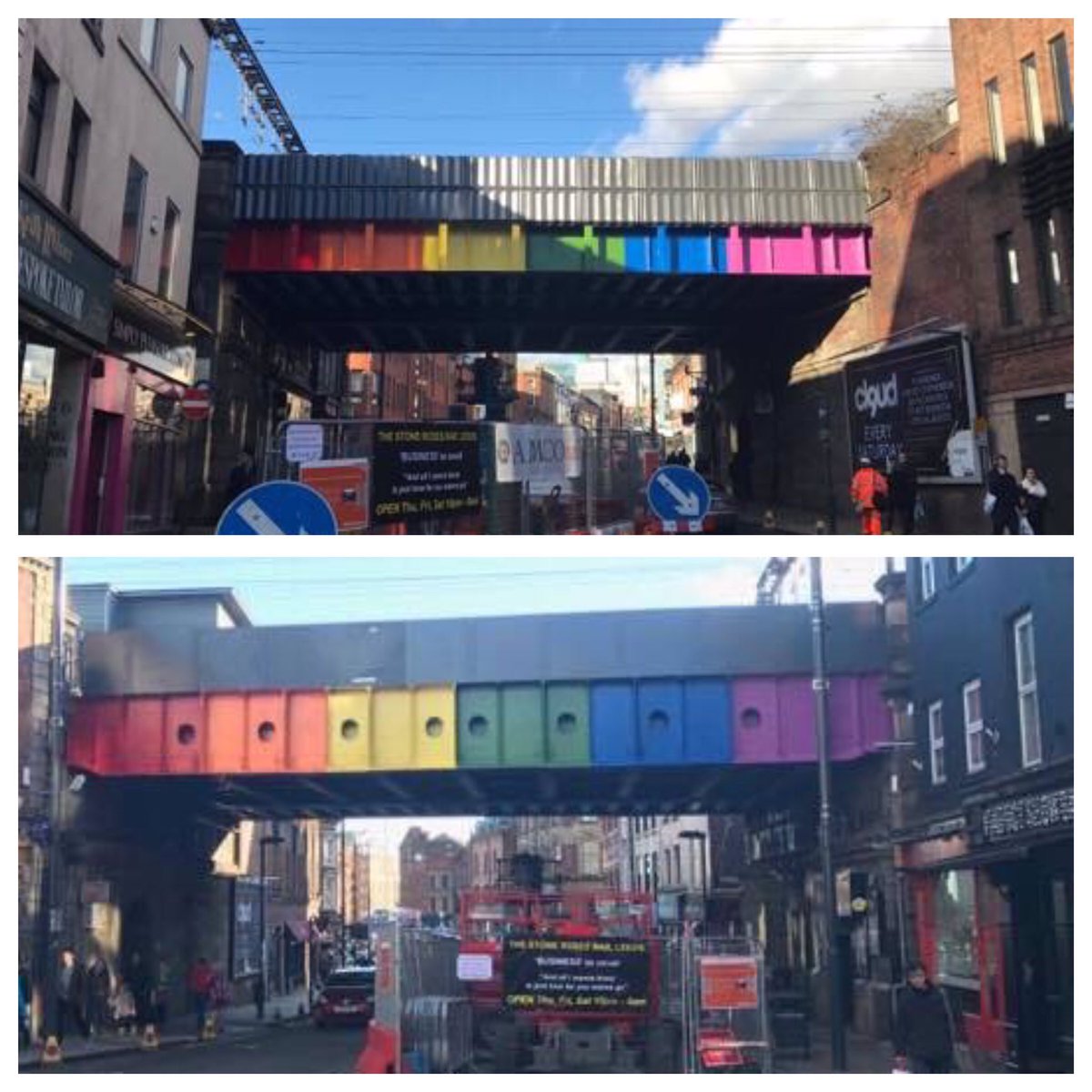 🏳️‍🌈The <a href="/LSFreedomBridge/">Leeds Freedom Bridge</a> is nearly complete with its rainbow Freedom Flag paint work! #gayleeds #LGBT