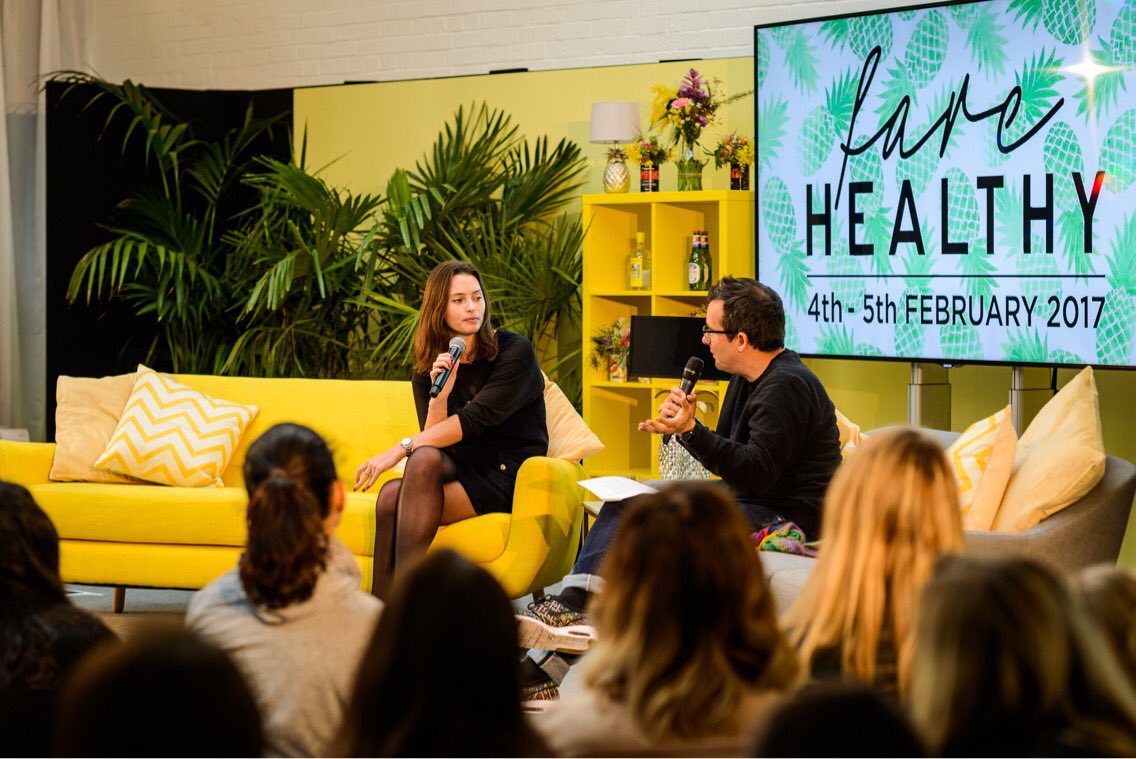 farehealthy's tweet photo. The ever delicious Ella  talking food &amp; health with chef Martin Morales, on our Main Stage! 🌿@deliciouslyella @martinceviche #healthyliving https://t.co/HVqiowpJns